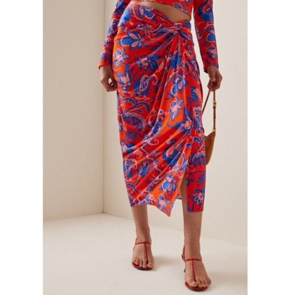 Cara Cara 'Madiera' Faux-Wrap Jersey Midi-Skirt, Orange/Blue Multi - Picture 1 of 3